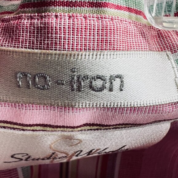 Studio Works Womens Top Extra Large‎ Pink Striped Long Sleeve Shirt No Iron - Picture 4 of 9